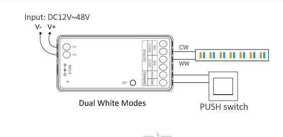 Milight Контролер димер 2 в 1 Single White/CCT 2.4GHz + PUSH DIMM 12-48В Коломия