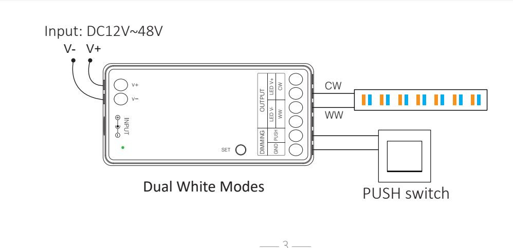 Milight Контролер димер 2 в 1 Single White/CCT 2.4GHz + PUSH DIMM 12-48В Коломия - фото 6