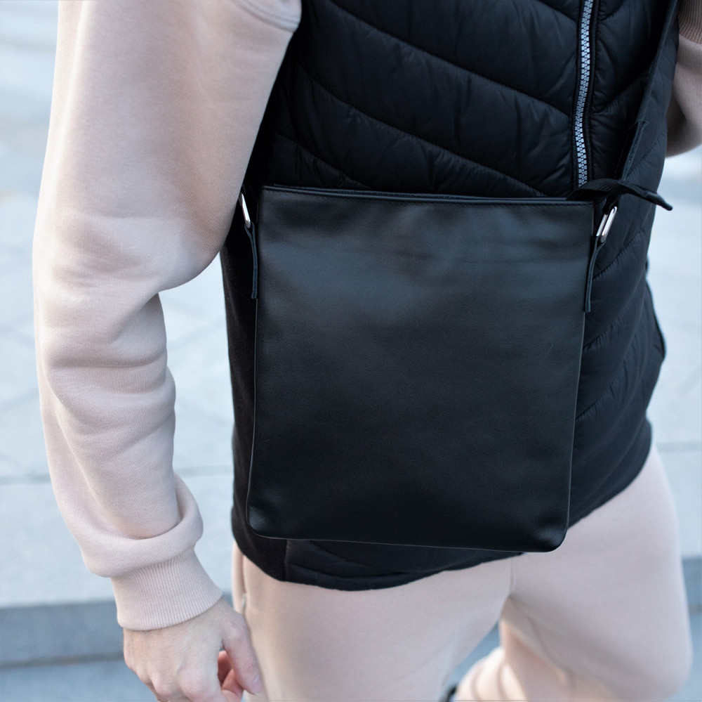 Чоловіча сумка планшетка через плече з натуральної шкіри якісна, чорнаMasterSem Київ - фото 2