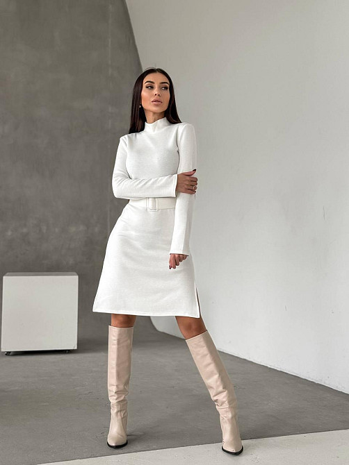 Женское стильное теплое и удобное платье с разрезами в длине миди турецкое двухстороннее ангора люкс Молочный, 46/48 Одесса - изображение 3