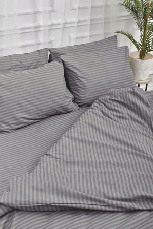 Комплект постільної білизни Ideal Textile бязь графіт тауп в смужку Двоспальний Євро Чернівці - фото 2