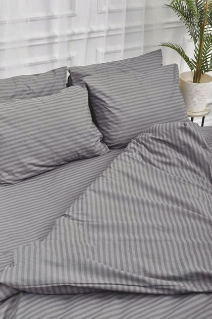 Комплект постельного белья Ideal Textile бязь тауп графит в полоску Двуспальный Евро Черновцы - изображение 2