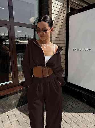 Жіночий стильний костюм оверсайз: худі та штани двонитка Шоколад, 42/46 Одеса