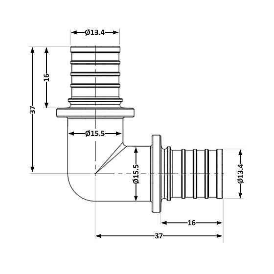 Угол натяжной Icma №1035 d16х2,2 851035BO05 Киев