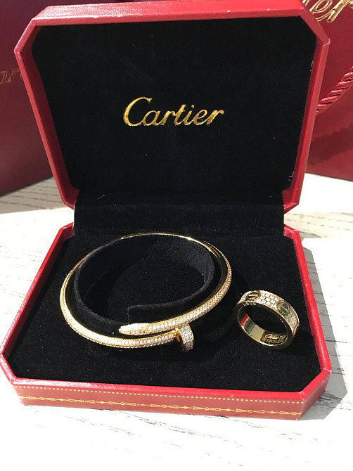 Cartier набор 2 предмета - браслет цвях з дрібним цирконієм і кільце в лимонному золоті Одеса - фото 3