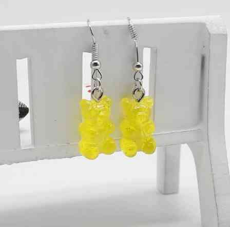 Серьги мишки желтые с блестками в виде мультяшного медведя, размер 1,6*1см, смола Киев