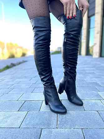 Nivelle Стильні ботфорти жіночі зимові з натуральної шкіри на підборах, чорні 5310 (8052-8033) Коломия