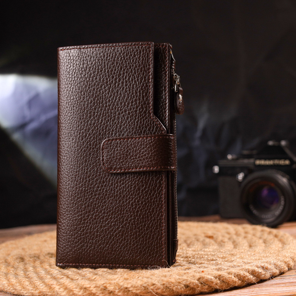 Стильный женский вертикальный кошелек из натуральной кожи CANPELLINI 21642 Коричневый Киев - изображение 9