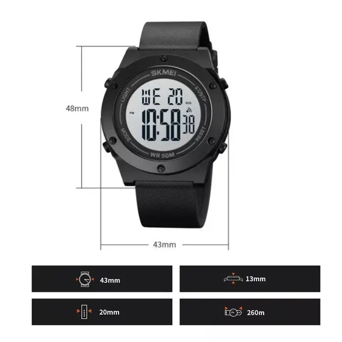 Чоловічий спортивний годинник Skmei 1772 (Чорний з білим) Вінниця - фото 6