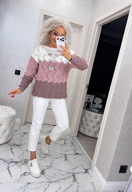 Женский ажурний вязаный свитер трехцветый. 42-52р. Київ - фото 4