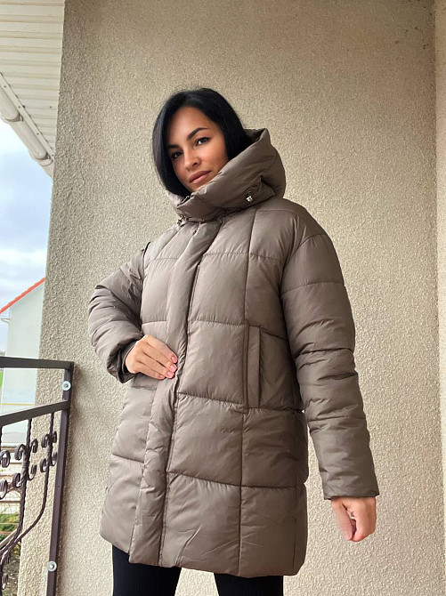 Куртка женская Lady Yep 9045 длинная бедра с капюшоном пальто коричневая, коричневый, 42 Киев - изображение 11