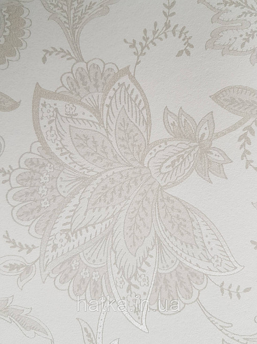 Шпалери флізелінові еко Rasch Sophia 0.53х10 рослинний принт квіти листя срібло бежеві на світло-сірому 3д Київ - фото 3