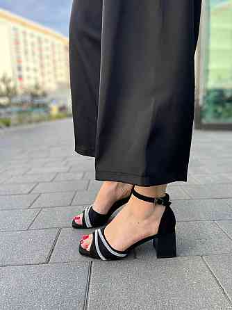 Meideli Красиві чорні босоніжки літні на підборах молодіжні з еко замші MEIDELI H008H-11 р. 36- Киев