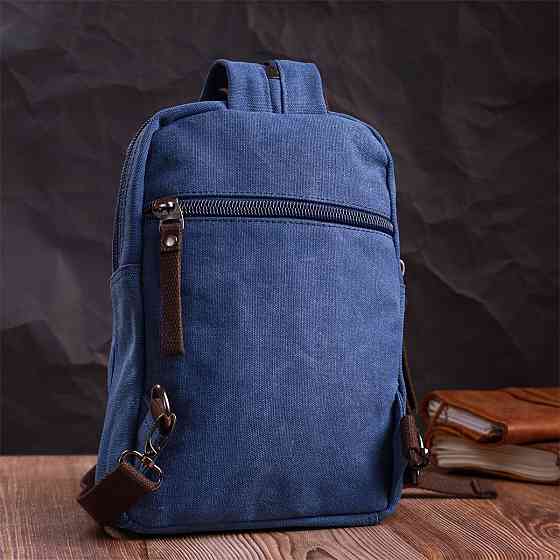 Универсальная сумка-рюкзак с двумя отделениями из плотного текстиля Vintage 22165 Синий Киев