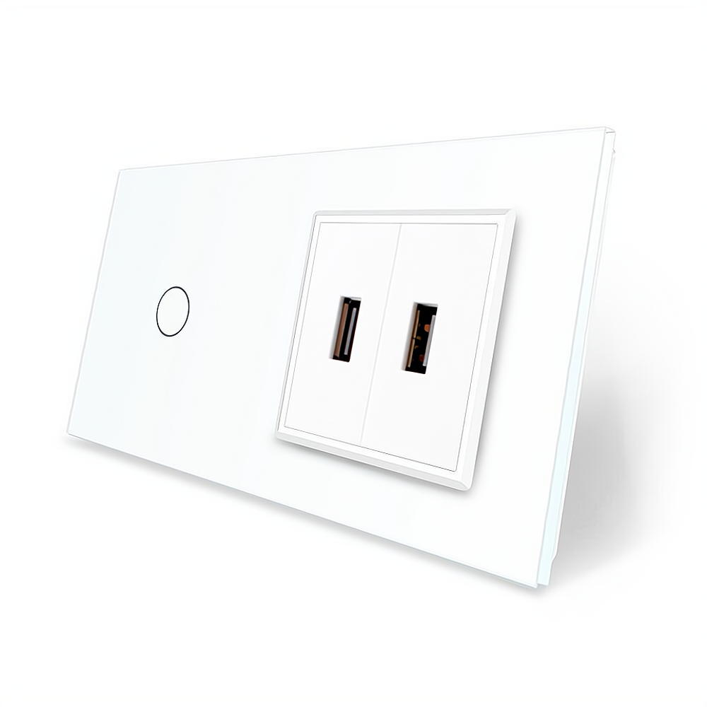 LIVOLO Сенсорний вимикач 1 сенсор 2 USB Livolo білий скло (VL-C701/2USB-11) Коломия - фото 4
