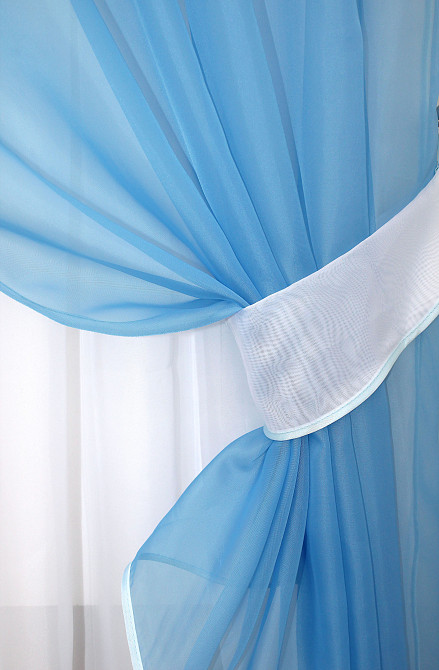 Кухонная занавеска VR-Textil № 018к штора и тюль с ламбрекеном голубой с белым 280х170 см (52-0333) Киев - изображение 3