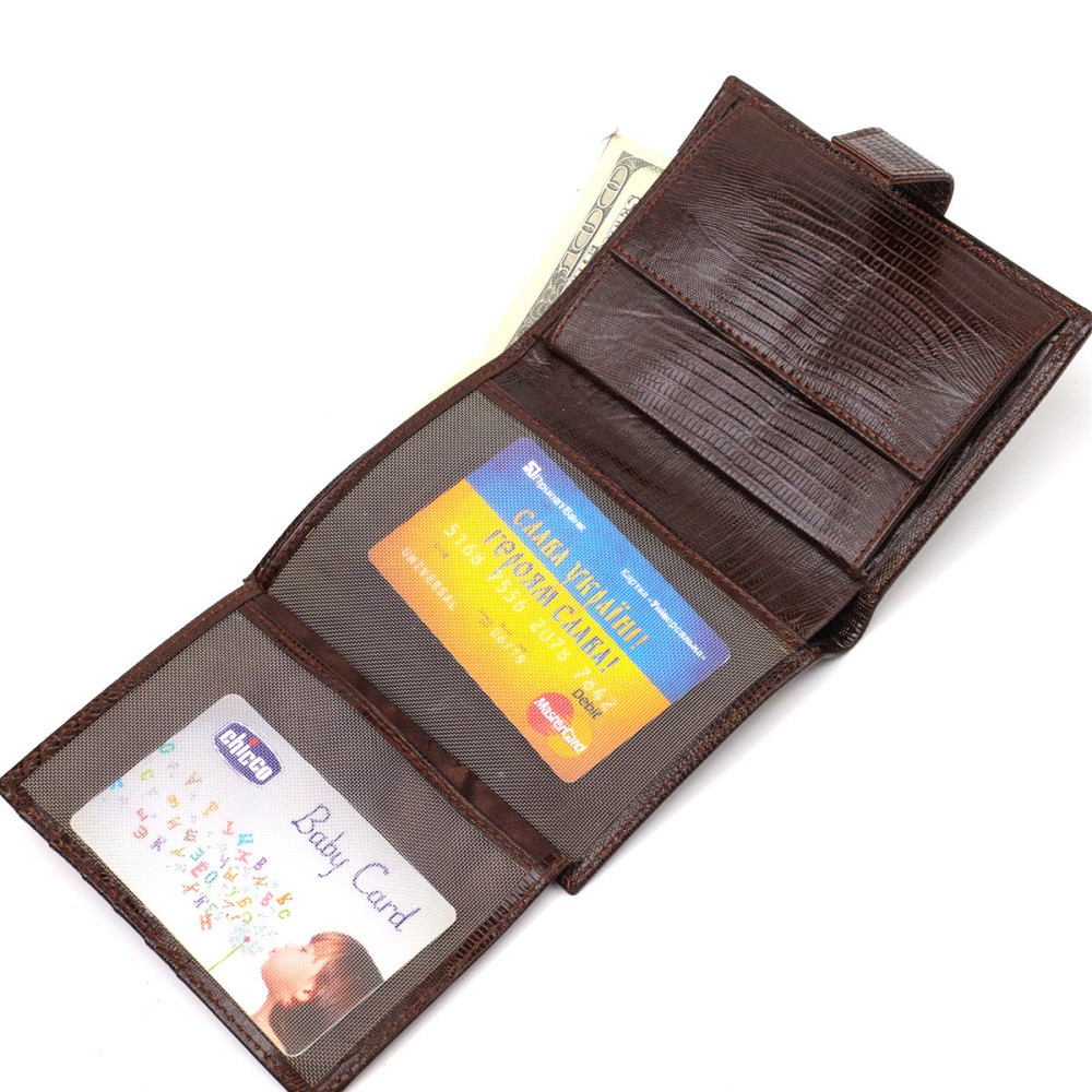 Оригинальное вертикальное мужское портмоне среднего размера из натуральной кожи с тиснением CANPELLINI 21734 Коричневое Киев - изображение 5