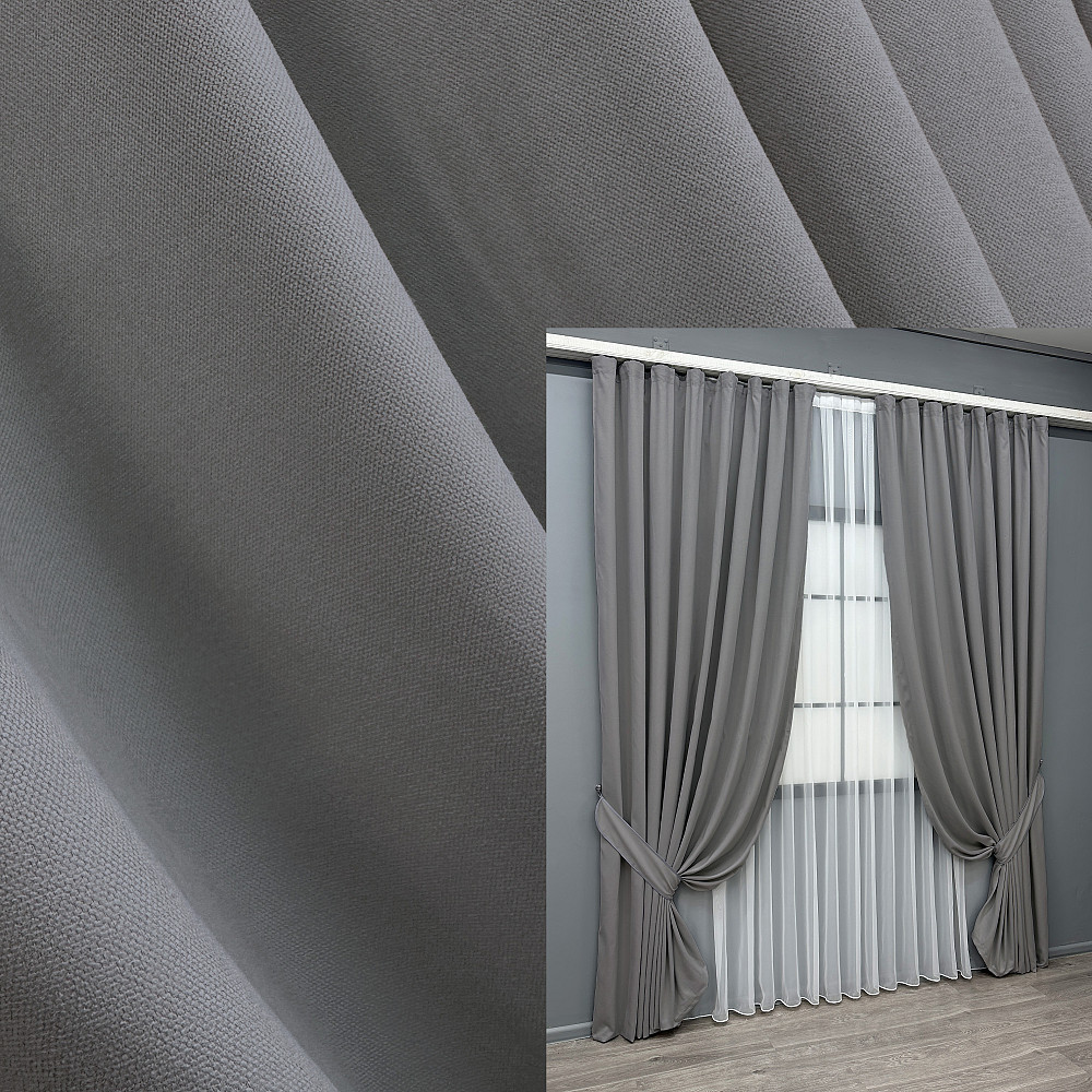 Комплект готових штор VR-Textil Мікровелюр Petek № 1485ш Сірий 100х295 см 2 шт (31-910) Київ - фото 9