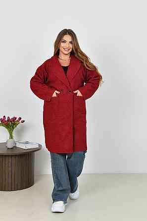 Жіноче стильне пальто з кишенями баранець на флісі Червоний, 50/52 Одеса