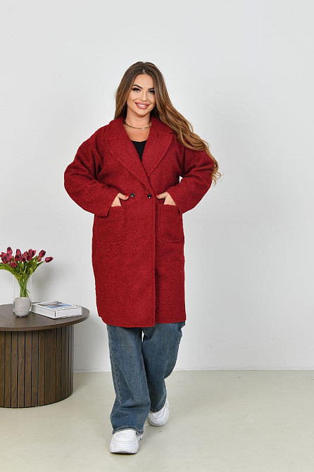 Жіноче стильне пальто з кишенями баранець на флісі Червоний, 50/52 Одеса - фото 3