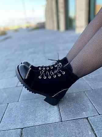 Черевики жіночі D and V чорні шкіра+замша натуральна висота 12см (2199) Коломыя