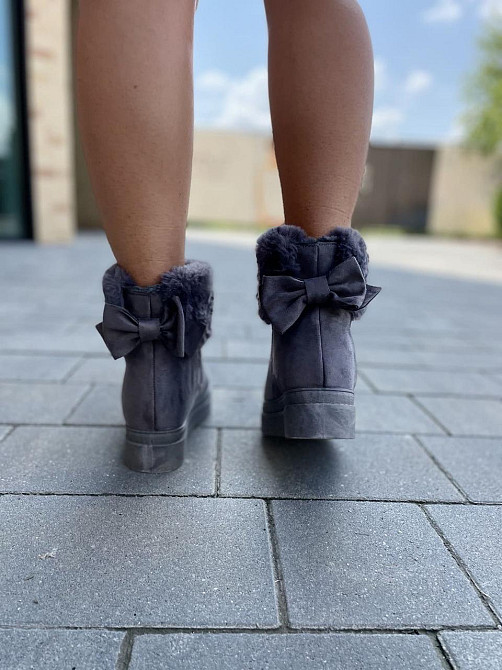 Женские ботинки 8323-6 серые эко-замша зима высота 18 см скрытая танкетка 7.5 см (1137) 38р.39р Коломия - фото 7