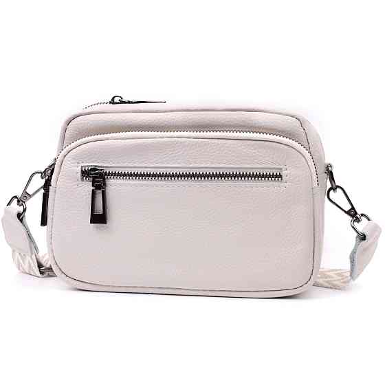 Зручна сумка жіноча з накладною кишенею з натуральної шкіри Vintage 22642 Біла Київ