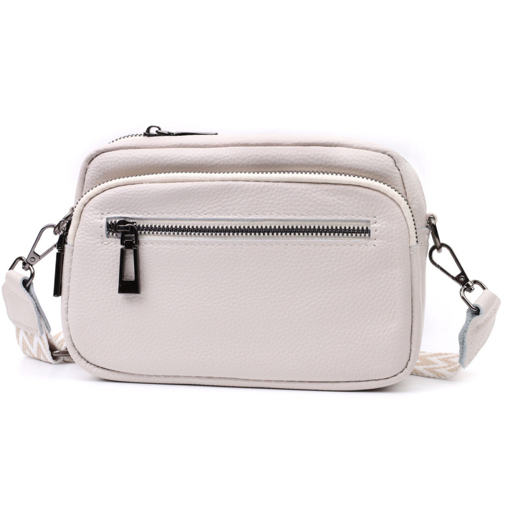 Зручна сумка жіноча з накладною кишенею з натуральної шкіри Vintage 22642 Біла Київ - фото 5