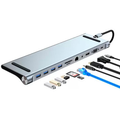 Порт-реплікатор Dynamode 11-in-1 USB-C to HDTV 4K/30Hz, VGA, 1хUSB3.0, RJ45, Type-C PD, Audio, SD/MicroSD (BYL-2003) Вінниця - фото 7