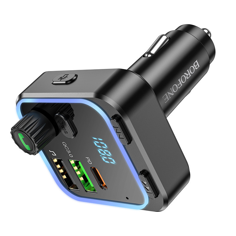 АЗП з FM-модулятором BOROFONE BC53 Highway PD20W+QC3.0 car BT FM transmitter 18W Black Київ - фото 8