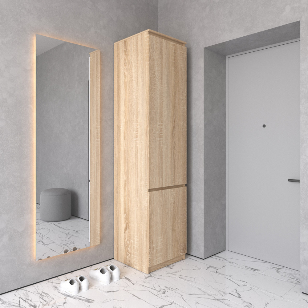 Шкаф пенал VAYS R-21, с полками и штангой, без ручек, ЛДСП, 50×50×211 см - для одежды и обуви, в прихожую Львов - изображение 6