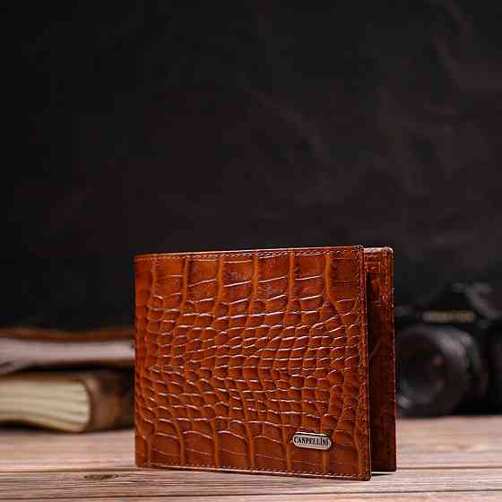 Сучасний гаманець для чоловіків з натуральної шкіри з тисненням під крокодила CANPELLINI 21574 Коричневий Київ