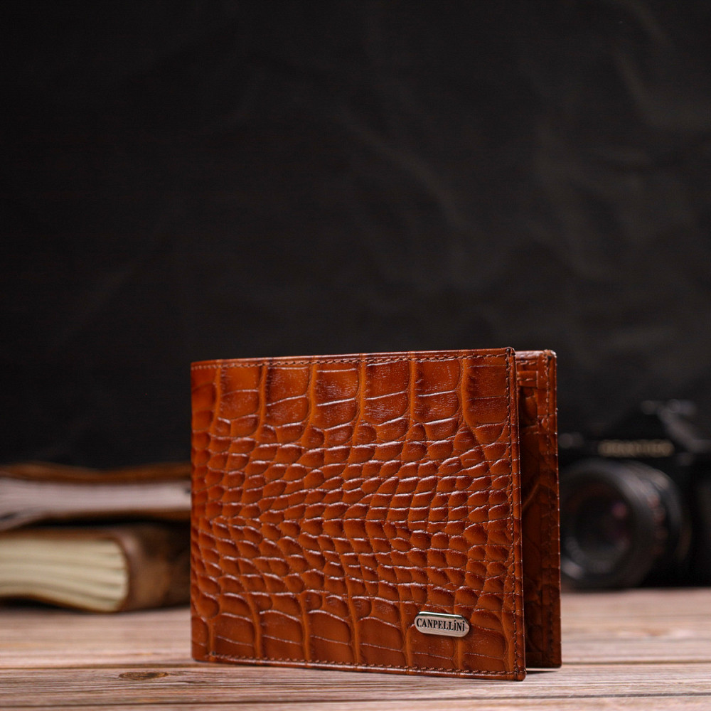 Сучасний гаманець для чоловіків з натуральної шкіри з тисненням під крокодила CANPELLINI 21574 Коричневий Київ - фото 3