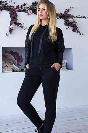 Жіночий трикотажний спортивний костюм “Mystery" оптом | Батал | Розпродаж моделі 54-56, Чорний Київ