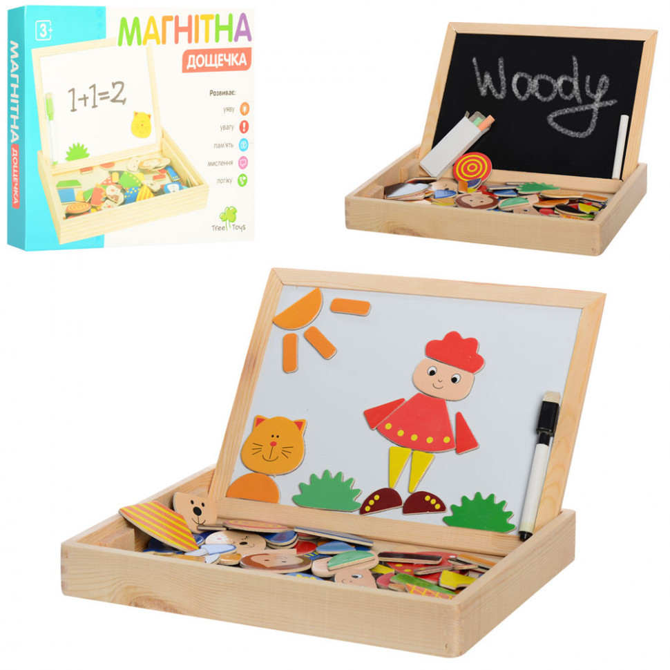 Развивающая деревянная доcточка MD 0693 с фигурами, мелом и маркером Винница - изображение 1