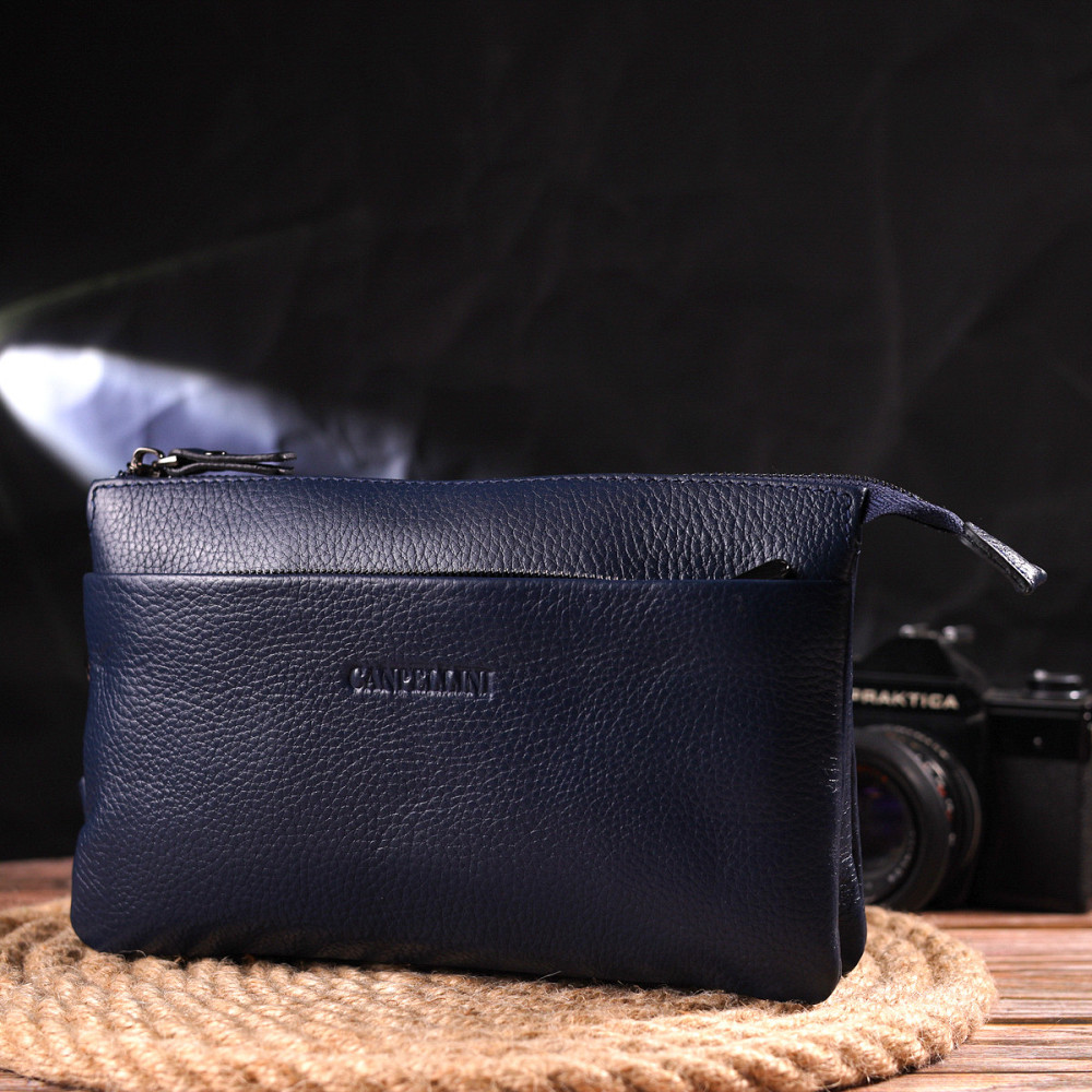 Оригинальный мужской клатч из натуральной зернистой кожи CANPELLINI 21555 Синий Киев - изображение 9