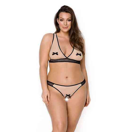 Комплект белья Passion VIENA SET 6XL/7XL, beige, лиф, стринги с доступом, бантики Sex Aura Киев