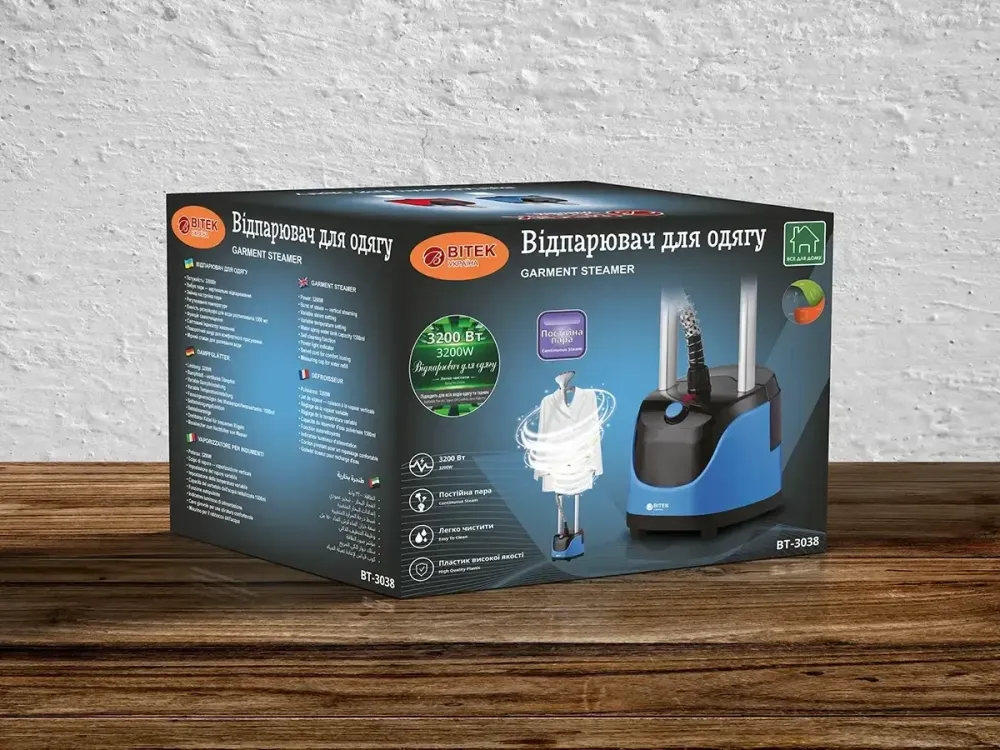 Отпариватель для одежды BITEK BT-3038, мощность 3200Вт, напольный, удобный пароочиститель с насадками Одесса - изображение 2