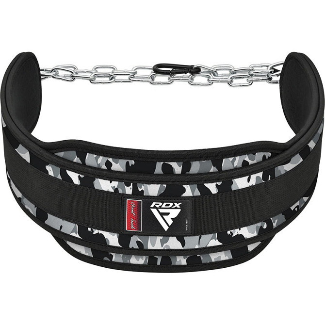 Пояс для обтяжень із цепом RDX T7 Pro Dipping Belt 2 Layer неопреновий Camo Grey Кам'янське - фото 1