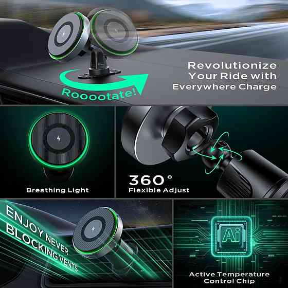 Магнітний автомобільний тримач з бездротовою зарядкою MagSafe 15W USB-C для iPhone 16/15/14/13 Pro Max і Samsung Київ