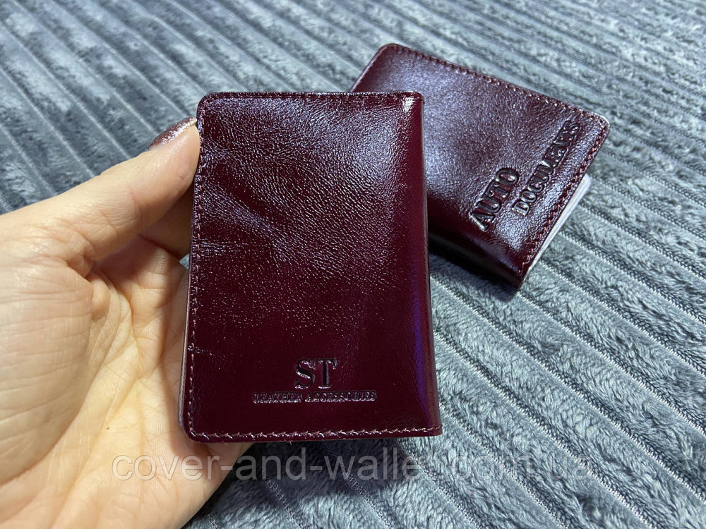 Бордовая кожаная обложка на ID паспорт и права ST Leather Киев - изображение 6