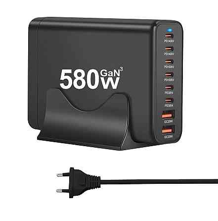 Мережевий зарядний пристрій GaN3 YMX-580W (2 Type-C140W + 2Type-C100W + 2Type-C30W + 2 USBQC3.0 20 W) Чорний Київ