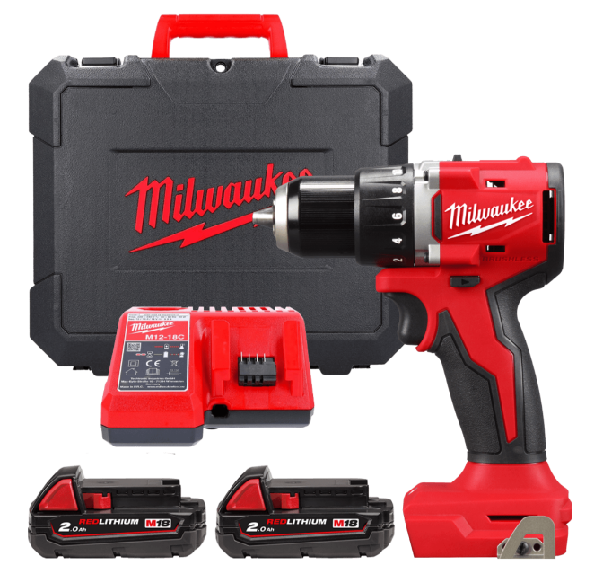 Дриль-шуруповерт акумуляторний безщітковий MILWAUKEE M18 BLDDRC-202C. 60,5Нм (зарядний пристрій М12-18 С, 2 акумулятори М18 В2 2 Одеса - фото 1