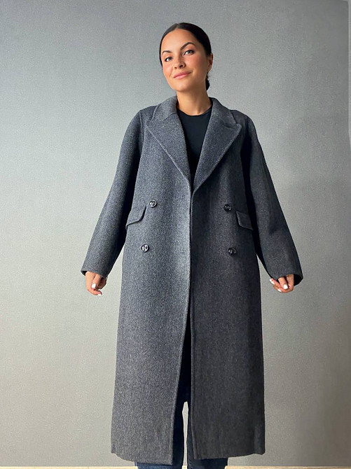 Пальто женское Lady Yep 85098 длинное оверсайз шерстяное двухбортное серое, серый, S Киев - изображение 5