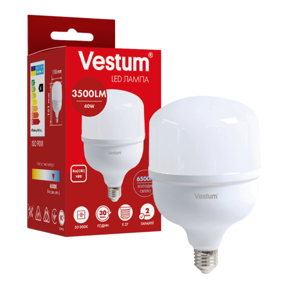 Светодиодная высокомощная лампа Vestum T120 40W 6500K 220V E27 1-VS-1609 Киев