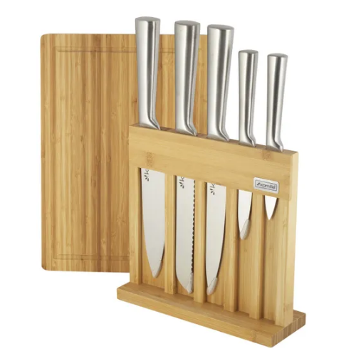 Набір ножів 6 предметів (5 ножів + дошка) на дерев'яній підставці нержавіюча сталь 5168 KAMILLE Житомир