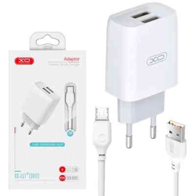 Зарядное устройство XO 2xUSB 2.4A + cable USB to Micro 5P white (L57-M-WH) Винница