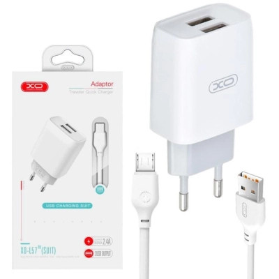 Зарядное устройство XO 2xUSB 2.4A + cable USB to Micro 5P white (L57-M-WH) Винница - изображение 5