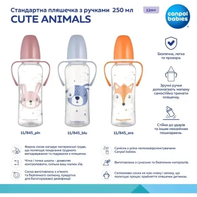 Бутылочка для кормления Canpol babies CUTE ANIMALS стандартная с ручками 250 мл синяя (11/845_blu) Винница