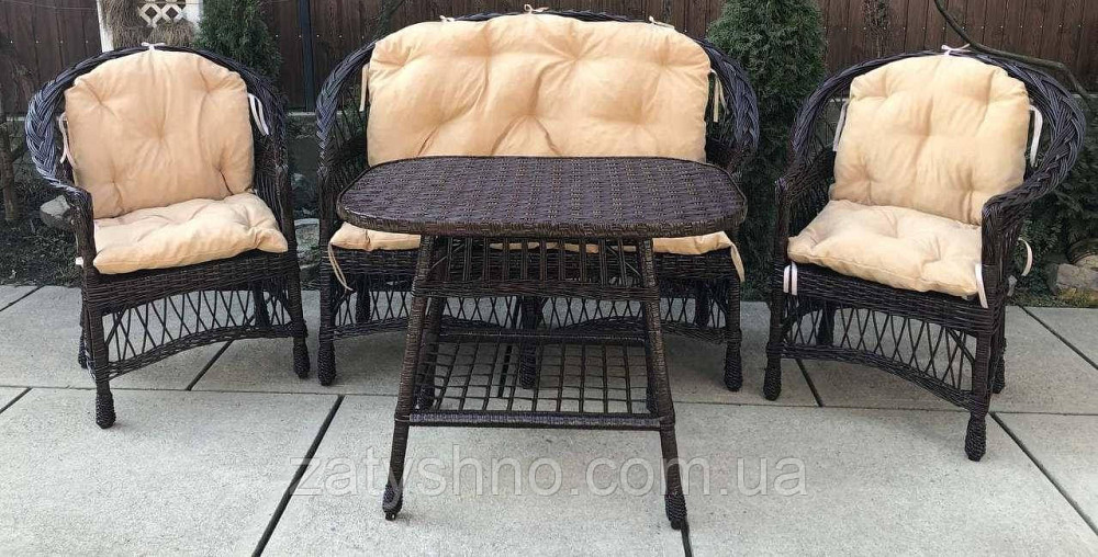 Меблі плетені шоколадні з кремовими накидками Київ - фото 1